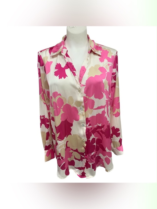 Melanie Lyne Tops - Melanie Lyne Silky Pink Floral Button-Down Blouse Size S